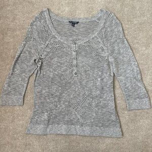 American Eagle Sweater Womens Large Grey Open Knit 3/4 Sleeve Lightweight Top